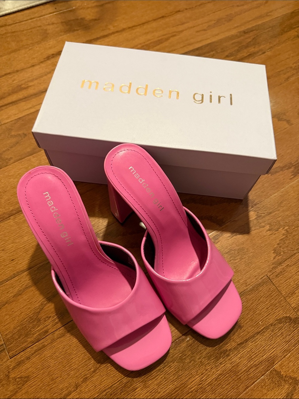 Madden Girl Barbie Genius Mules in fuschia patent